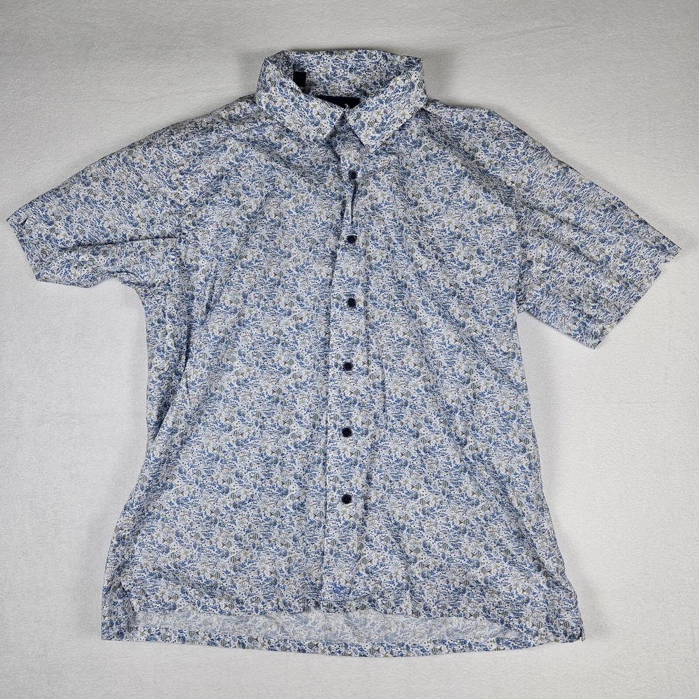 David Donahue Shirt Men's XL Blue Short Sleeve‎ Fish Casual Tropical
